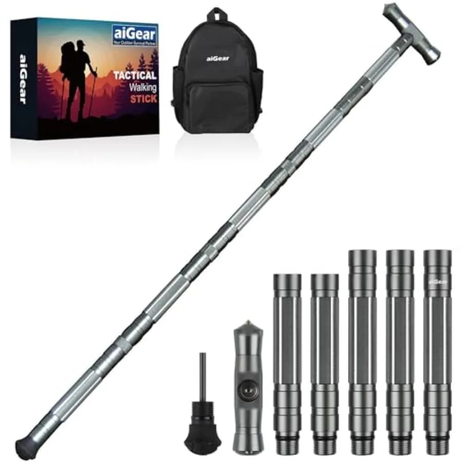 Bastone da Trekking Tattico G2 - Bastoni Regolabili per Avventure all'Aperto, Design Durevole a 5 Tubi in Grigio, Ideale per