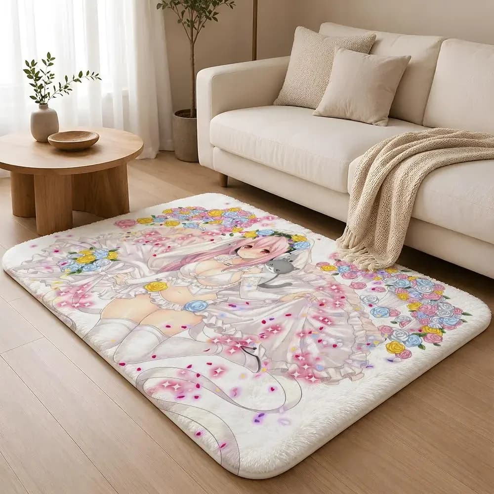 S-Super Sonico Classic Floor Mat Machine Washable Soft Flannel Area Rug, Non-Slip Absorbent Floor Mat for Living Room Bedroom