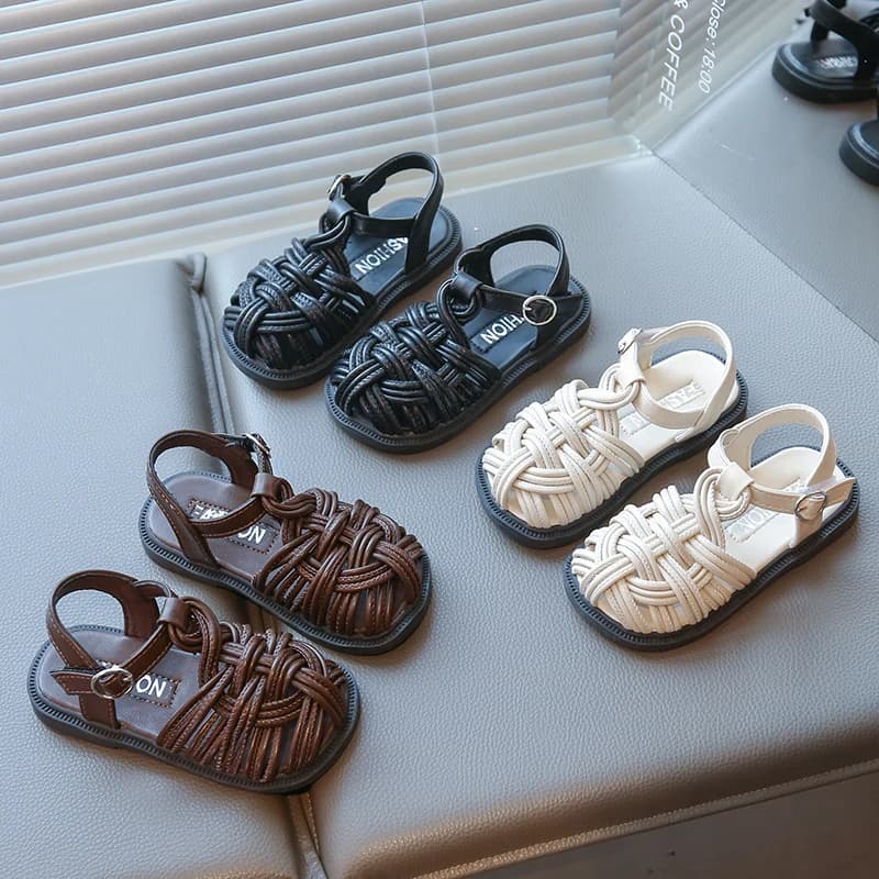Sandali per bambina, scarpe da ragazza intrecciate, apprendimento a camminare del bambino, nuovo stile estivo, scarpe Baotou, scarpe da principessa