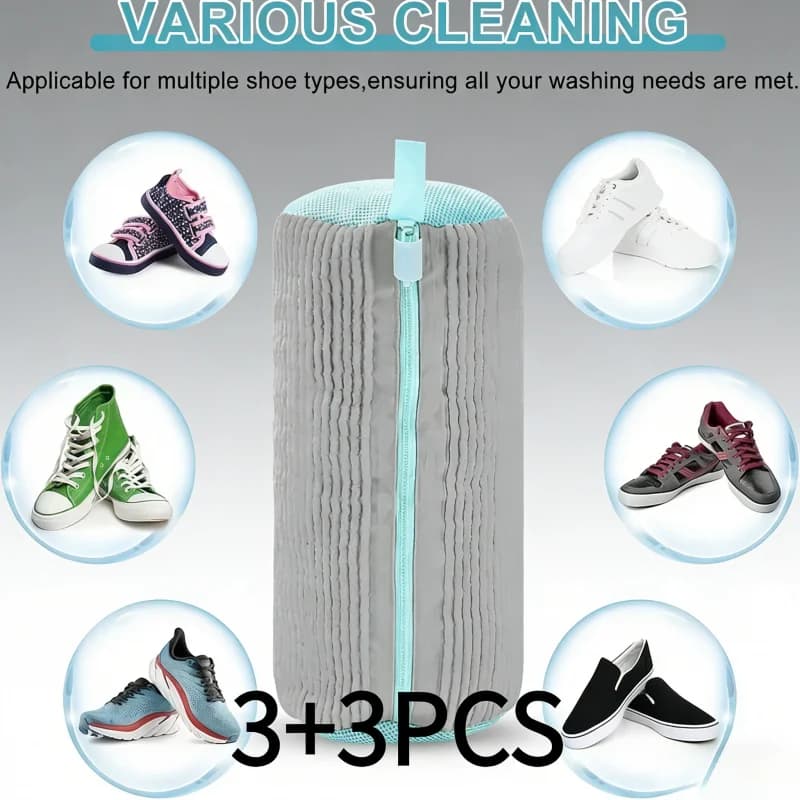 Set of 6 Bags for Washing Shoes with Brush, Resistant Protective Bags for Sneakers and Casual Shoes