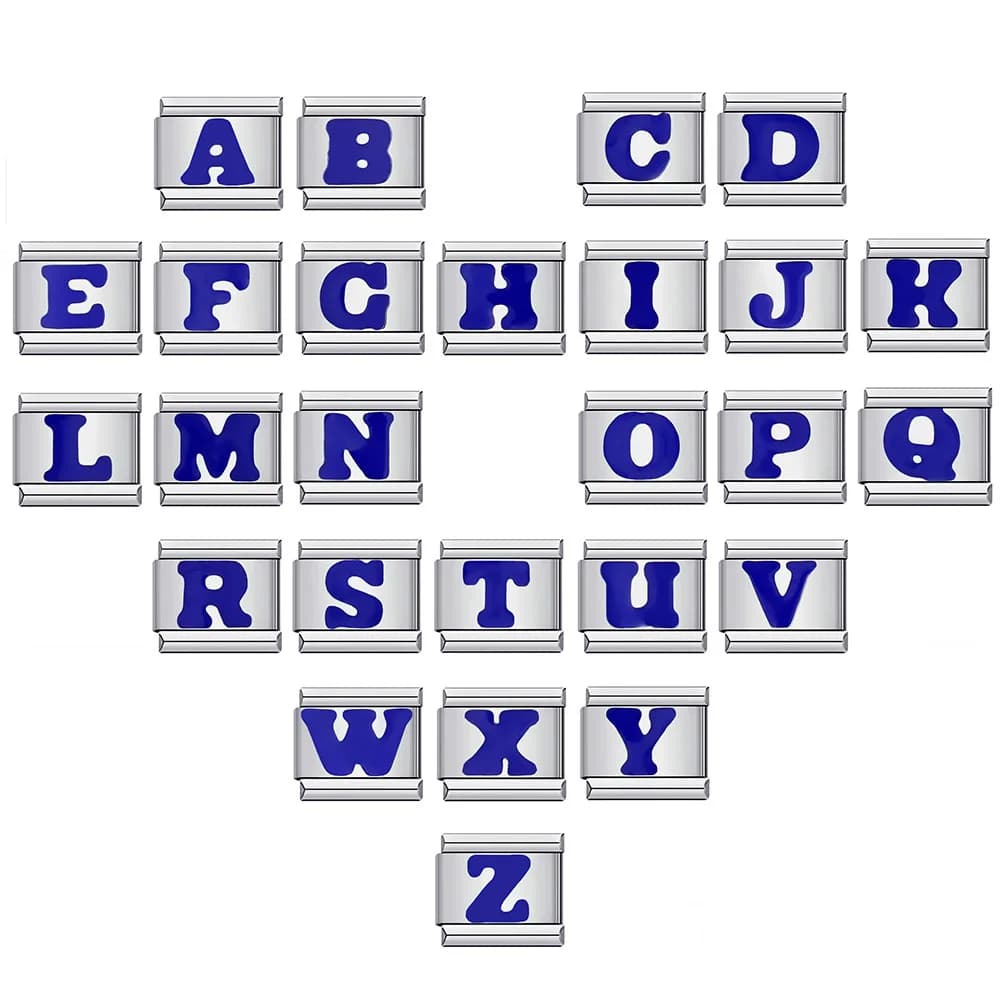 1 pz Colore Blu 26 Lettere Inglese AZ Collegamenti Italiani Fascino Misura 9mm In Acciaio Inox Donna Uomo Bracciale Nuovo FAI DA TE Che Fanno 2025 Gioielli