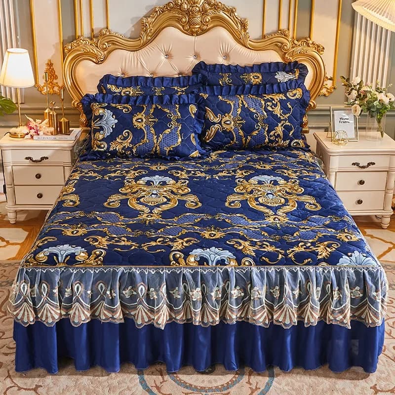 Copriletto invernale in velluto di latte di cotone spesso stile principessa Copriletto con gonna calda e resistente al freddo, pezzo singolo