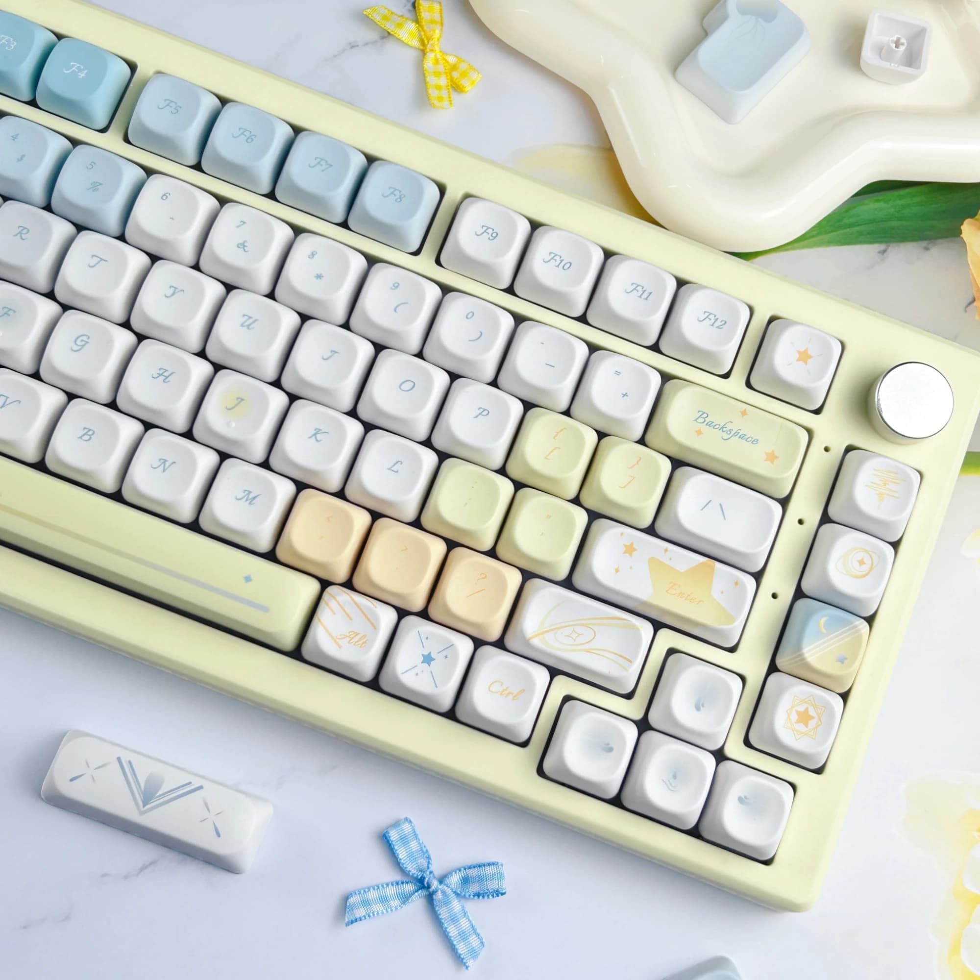 MAIMOOO Keycap Coreani Russi Tailandesi MOA Cherry Stars and Sea, Tasti PBT con Gradiente Giallo-Blu, Carini per Tastiere Meccaniche, Ideali come Regalo