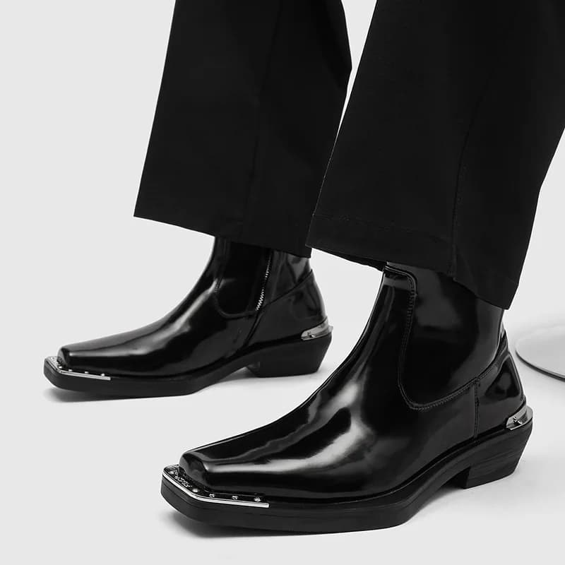 designer di marca italiana moda uomo punk rock chelsea stivali scarpe in vernice punta quadrata stivale da cowboy cool caviglia botas hombre