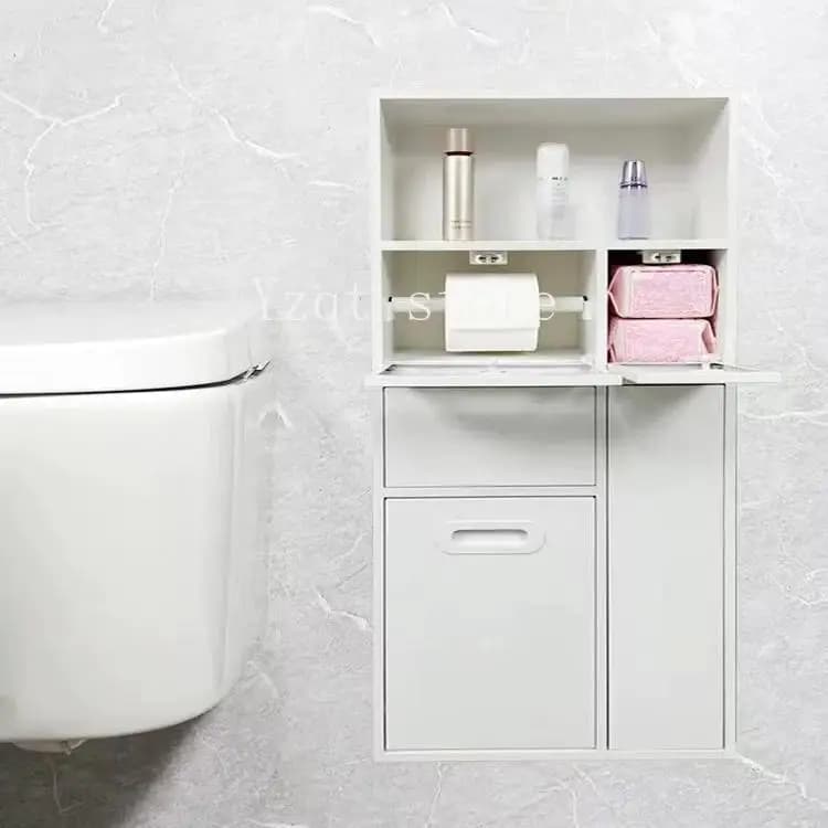 Toilet niche Rusty steel Built-in bathroom Built-in trash can storage Niches next to toilet