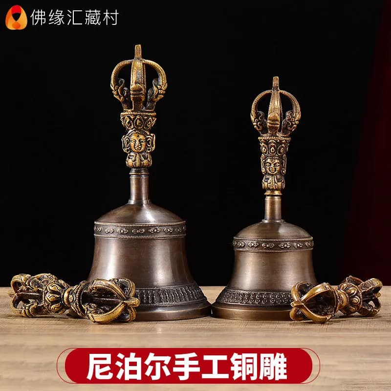 Vajra and , Handcrafted Copper with Polished Finish, Five-Pronged Bell Pestle for Tibetan Esoteric Buddhist