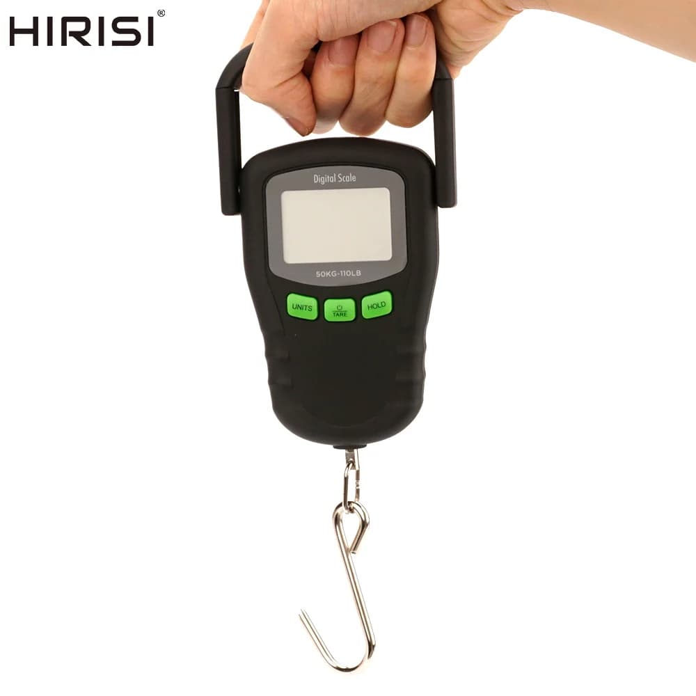 Bilancia Digitale Portatile Hirisi 50kg con Righello, Bilancia Elettronica per Pesca e Bagagli con LED