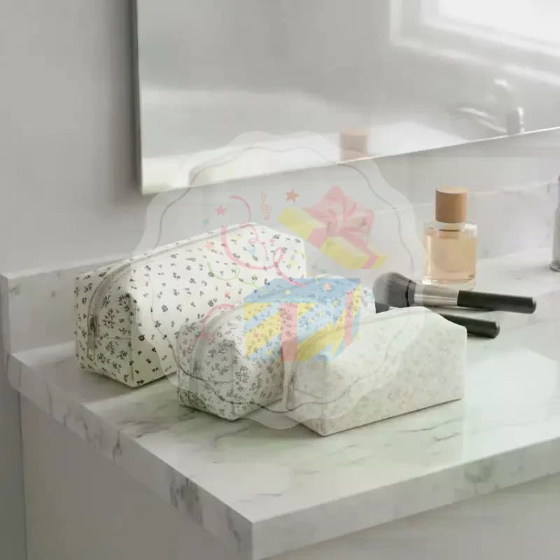 Cute Canvas Pencil Case Boho Floral Print Large Capacity Lightweight Stationery Bag for College Students Dorm
