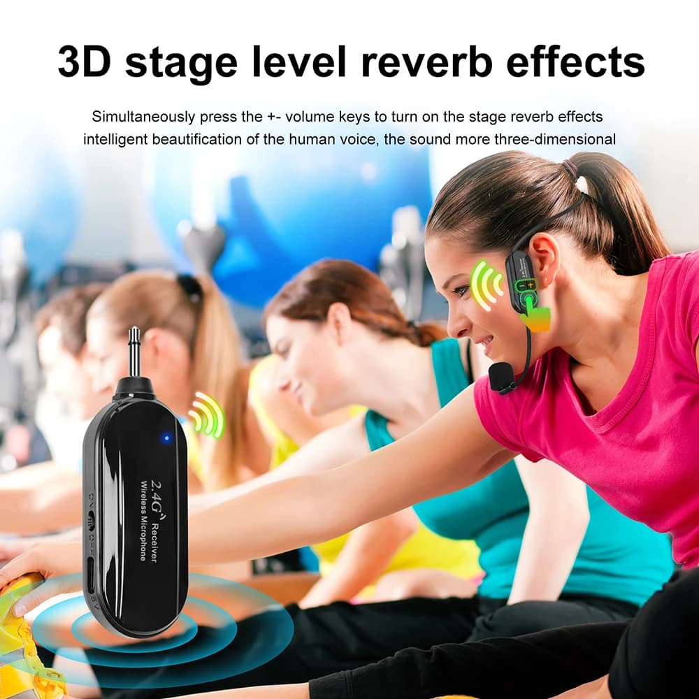 2in 1 Wireless Teacher Speaker Lavalier Microphone Long Range Mic System Performers Fitness Instructors 2.4G Headworn Microphone