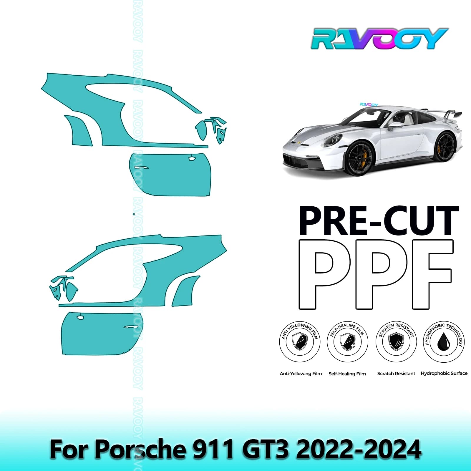 For Porsche 911 GT3 2022-2024 8.5mil Transparent Opaco Pre-Cut PPF Door and Pillar A/B Kit Protection Film TPU Set
