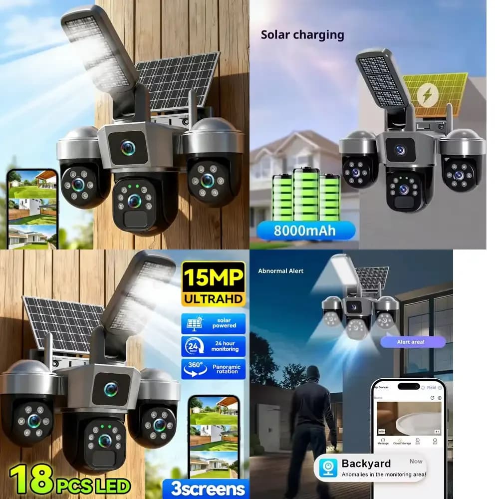 Telecamera di Sicurezza WiFi Solare 2 in 1 con Luce Stradale a LED per Uso Esterno Domestico, Visione Panoramica a 360 Gradi, Tracciamento del Movimento Umano