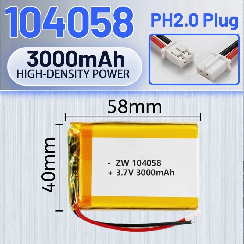 3.7V 3000mAh rechargeable battery desk lamp humidifier 104058 with protection board PH2.0 Plug/XH2.54 Plug
