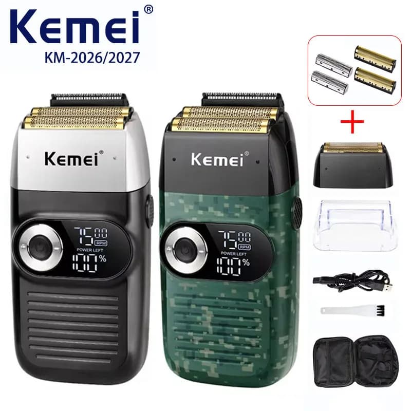 Original Kemei KM-2026 KM-2027 2 In 1 Electric Razor Rechargeable LCD Razor Alternative For Men USB Charging Barba Trimmer