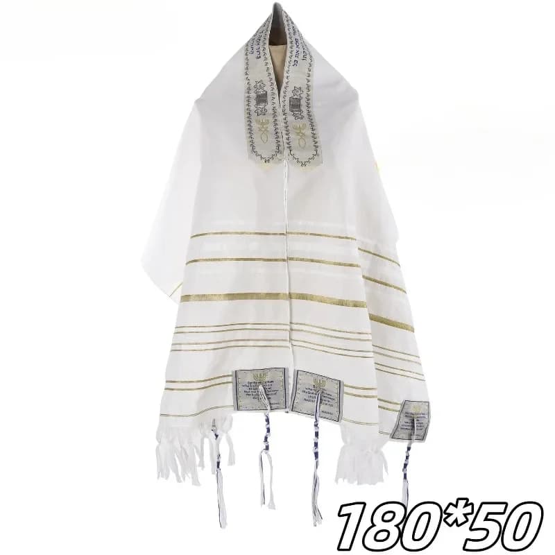 Golden Stripes Prayer Shawl with Cloth Bag Men Women Praying Scarfs for Men Women Priest Wraps 180*50cm
