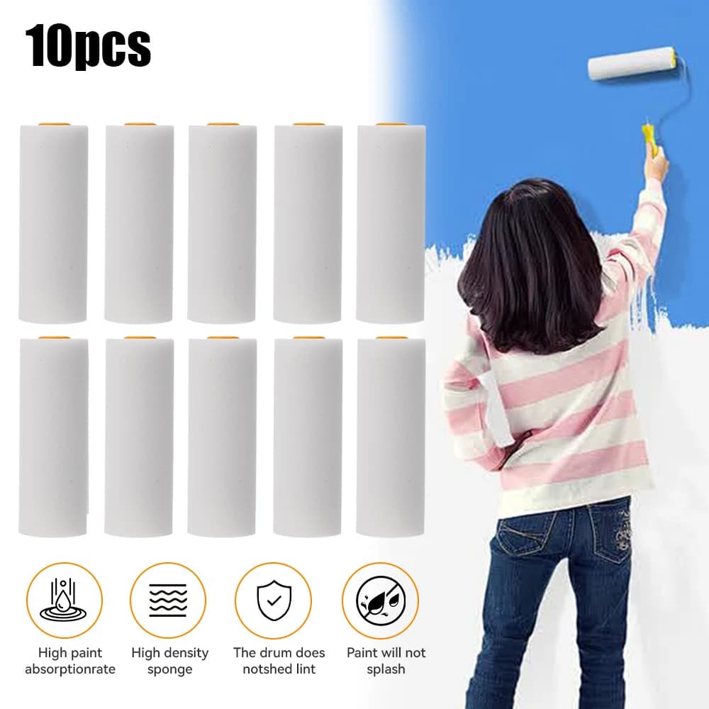 10 Pieces Mini 100mm White Sponge Rollers, Resistant, for Painting and Decoration, Artistic Set, Painting Materials