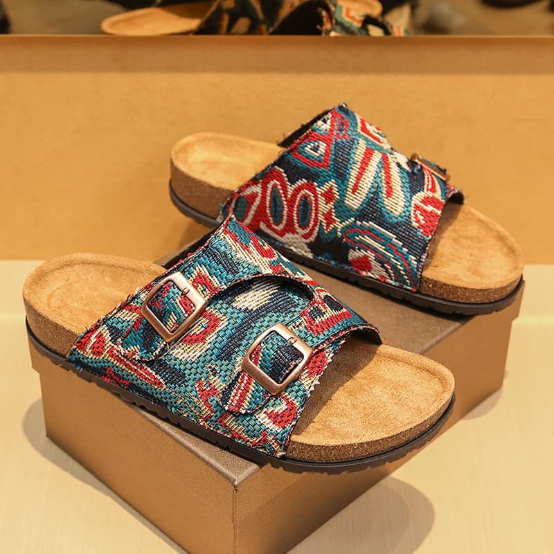 Unisex Trendy Beach Slippers Retro Buckle Design Casual Breathable Wear Resistant Daily Outdoor Slides
