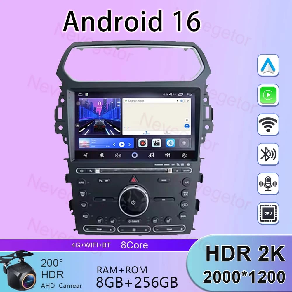 For Ford Explorer 5 2011-2019 Android 15 Autoradio Carplay GPS Navigation Multimedia player WiFi + 4G Stereo Auto Main unit QLED