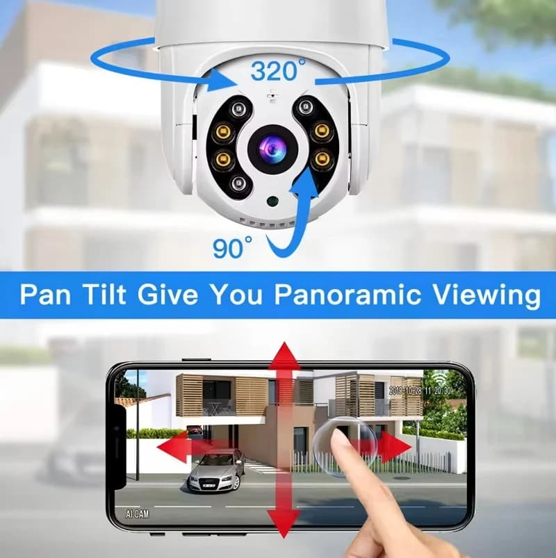 Webcam WiFi PTZ, 360° panoramic monitor, mobile remote view, compatible with Android iOS Windows Mobile, HD night vision.