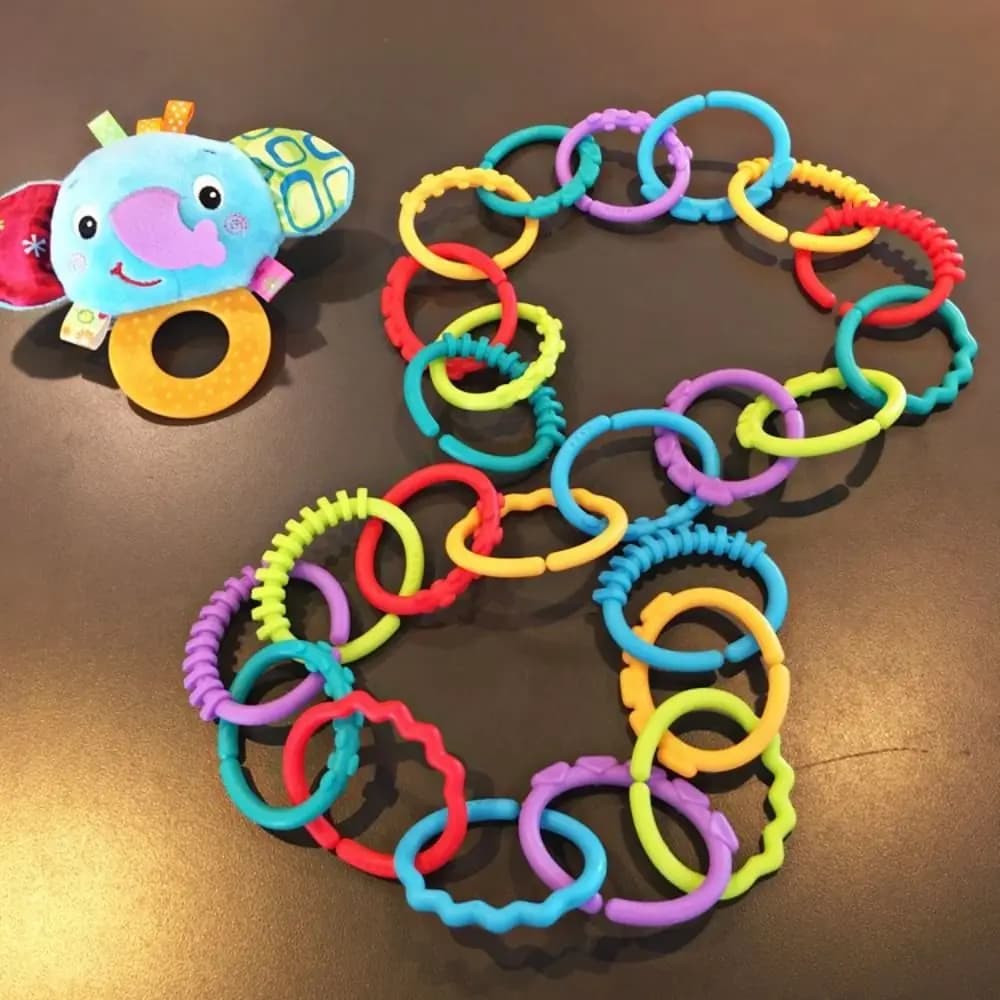 24 pz/set Passeggino Anelli di Collegamento in Plastica Clip per Educazione Precoce su Anelli per Dentizione per Neonati Multifunzionale Multicolor