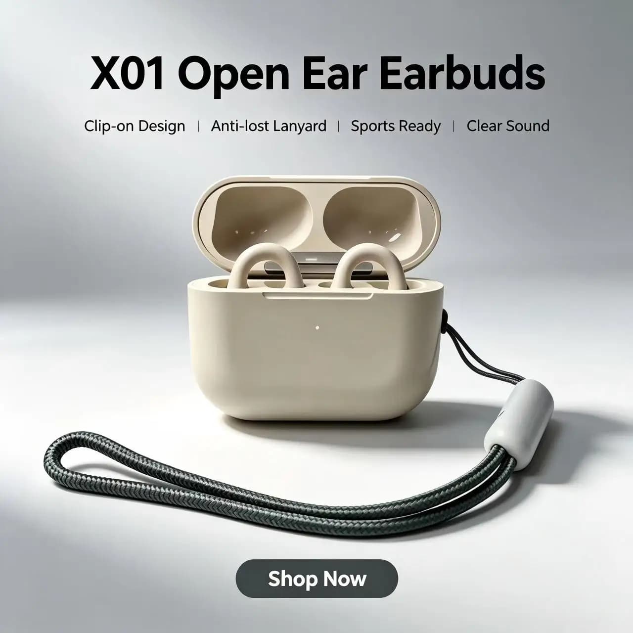 Hot Sale X01 Open Ear Bluetooth Headset, Sweatproof Sports Earbuds with Lanyard Design, Long Endurance Non-in-ear Headphones for