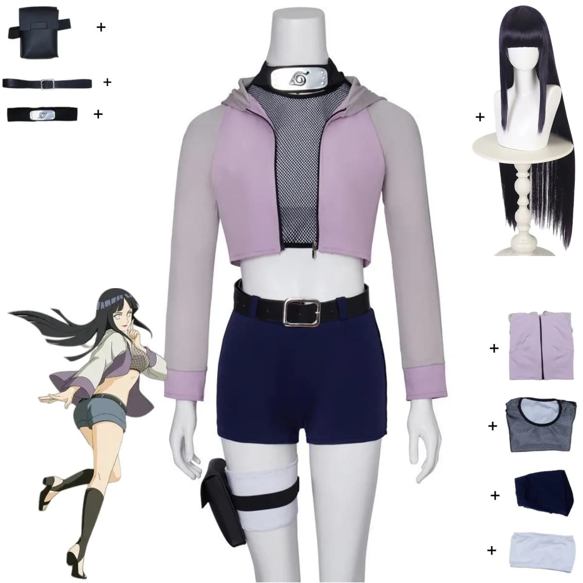Anime Hyuga Hinata Cosplay Costume Hyuuga Ichizoku Purple Hoodies Coat Shorts Wig Woman Sexy Carnival Halloween Dress