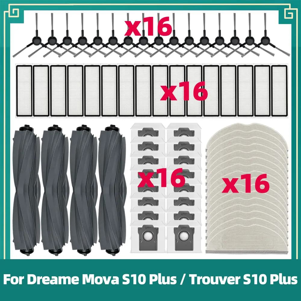 Accessories Compatible For Dreame Mova S10 Plus / Trouver S10 Plus Spare Parts Main Side Brush Filter Mop Cloth Dust Bag