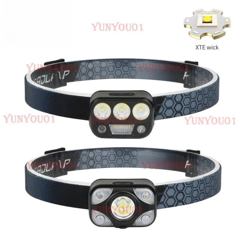 LED Strong Light Headlight 5 Lights Red Light Warning Outdoor Lightweight Head-mounted Three Light Source Headlight