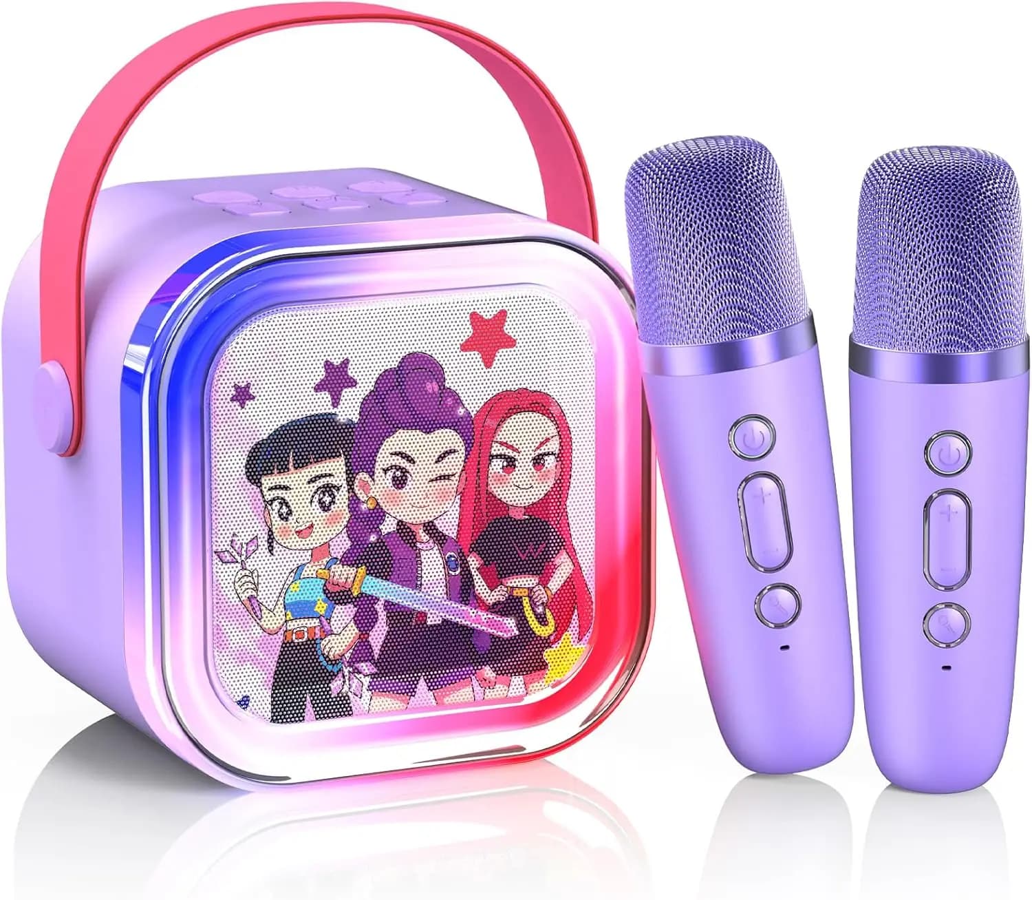 Macchina Karaoke Portatile per Bambini con Altoparlante Bluetooth, 2 Microfoni Wireless e Luci LED per Età 3-12 Anni, Regalo di Compleanno Ideale