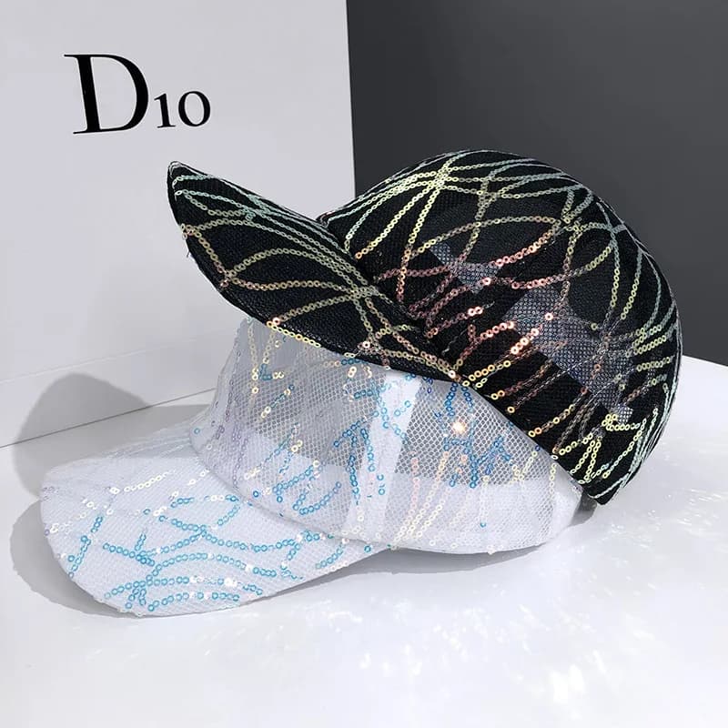 CNTANG 2025 New All Mesh Women's Peaked Cap Summer Fashion Spangle Design Hip Hop Casual Baseball Caps Sun Visor Hats For Ladies
