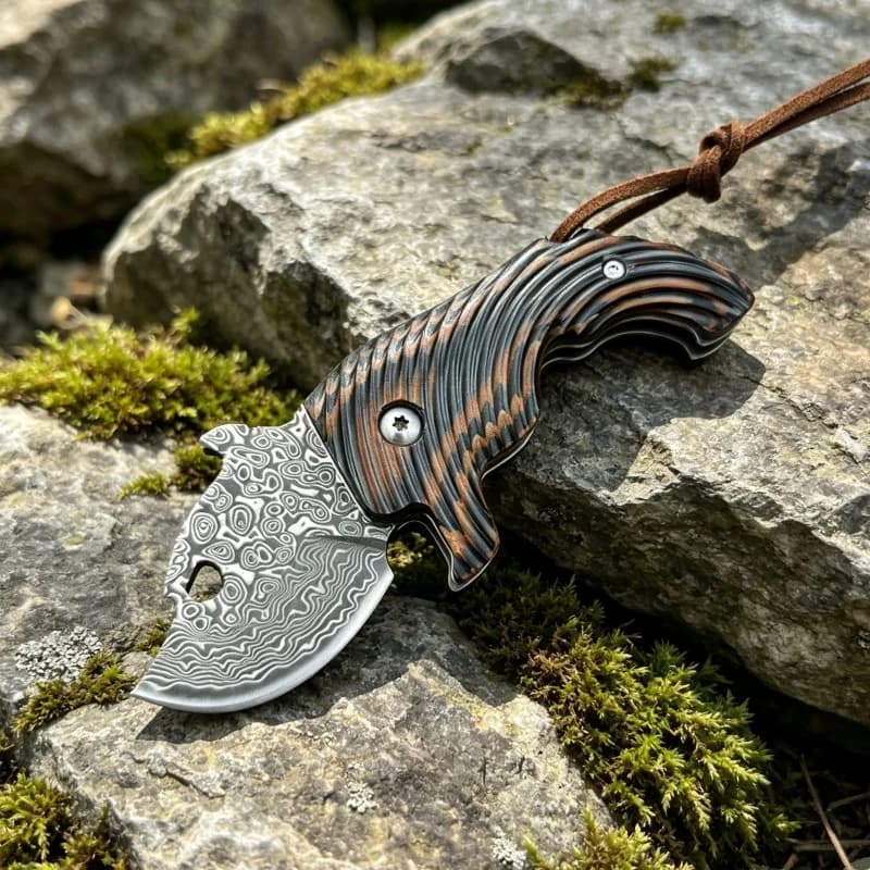 Coltello pieghevole in acciaio damasco, portatile, per esterni, lama piccola, affilata, ad alta durezza, coltello da frutta, coltello da cucina