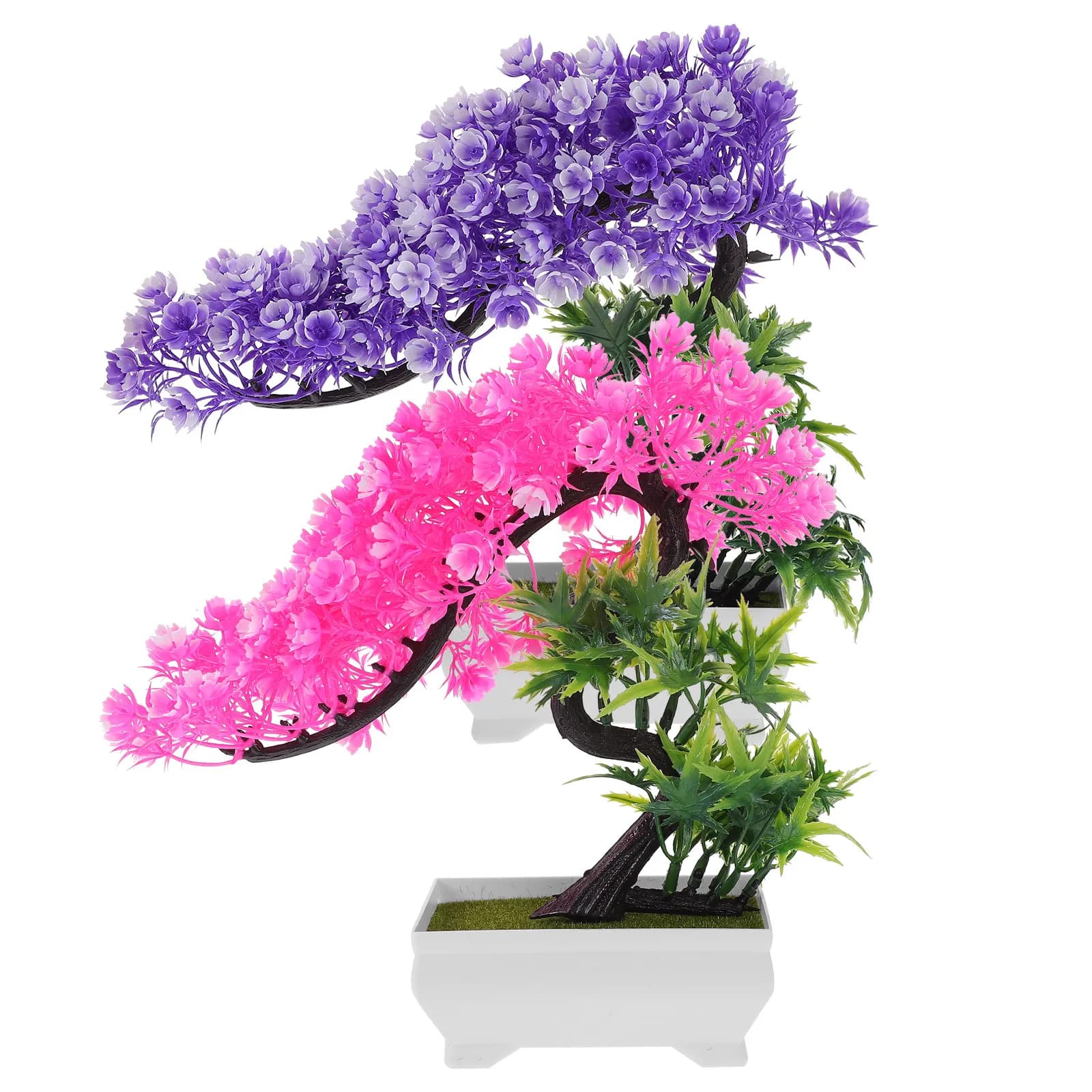 2Pcs Vivid Artificial Bonsai in Pot Low Maintenance Fake Potted Plant No Water Needed for Living Room Bedroom Office Decor