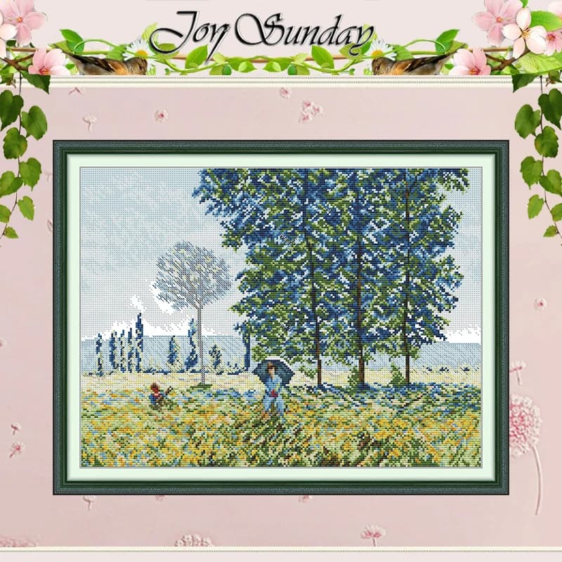 Sunlight Under The Poplar Trees Patterns Counted Cross Stitch Set 11CT 14CT 16CT Stamped Cross-stitch Kit Embroidery Needlework