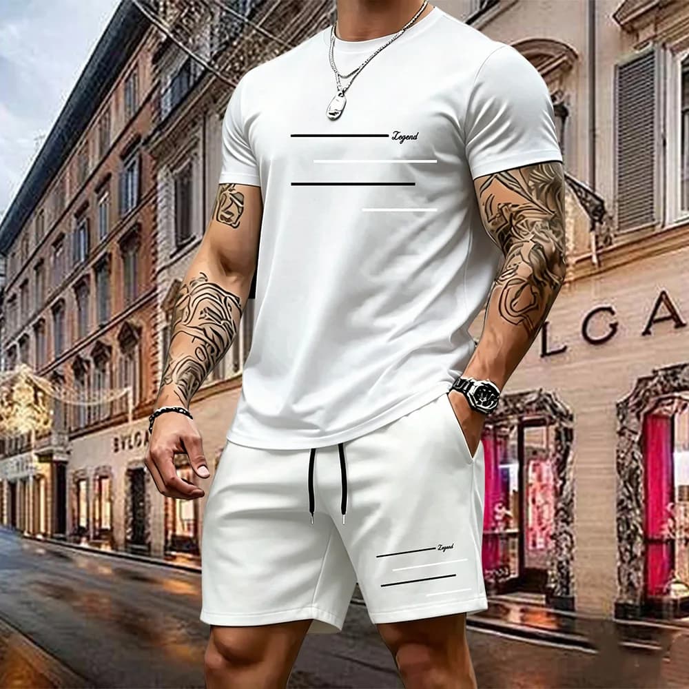 Men's two-piece sportswear short-sleeved T-shirt and pants set running and fitness sportswear summer 2026 big discount