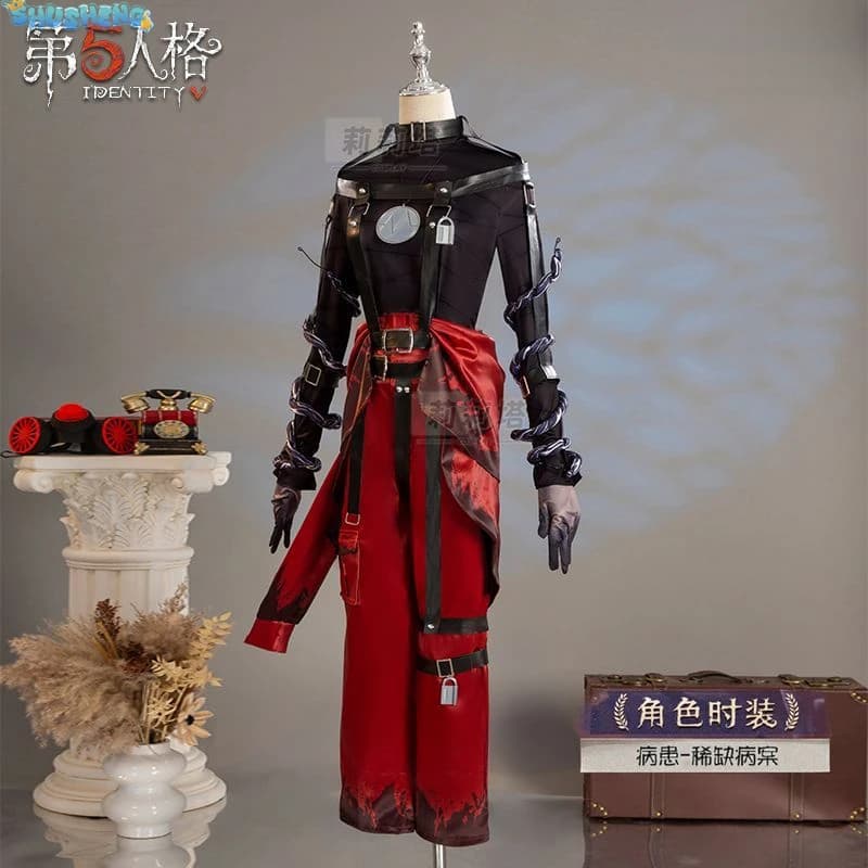 Identity V Emil Patient Rare Case Cosplay Costume – Mask Glasses Top Leather Belts Pants Lock Accessories