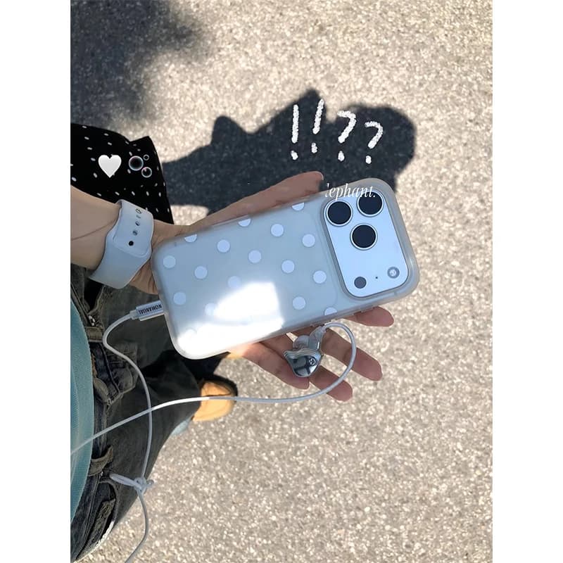 Simple Angel White Polka Dot Clear Frosted Phone Case For IPhone 17 16 15 14 13 12 11 Pro Max Plus Shockproof Case Bumper Cover