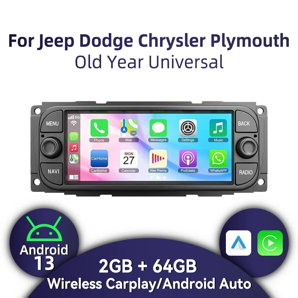 Autoradio Android 1 Din con Schermo da 6,86" e Carplay per Jeep Dodge Chrysler Plymouth 300M Concorde LHS PT Cruiser Sebring