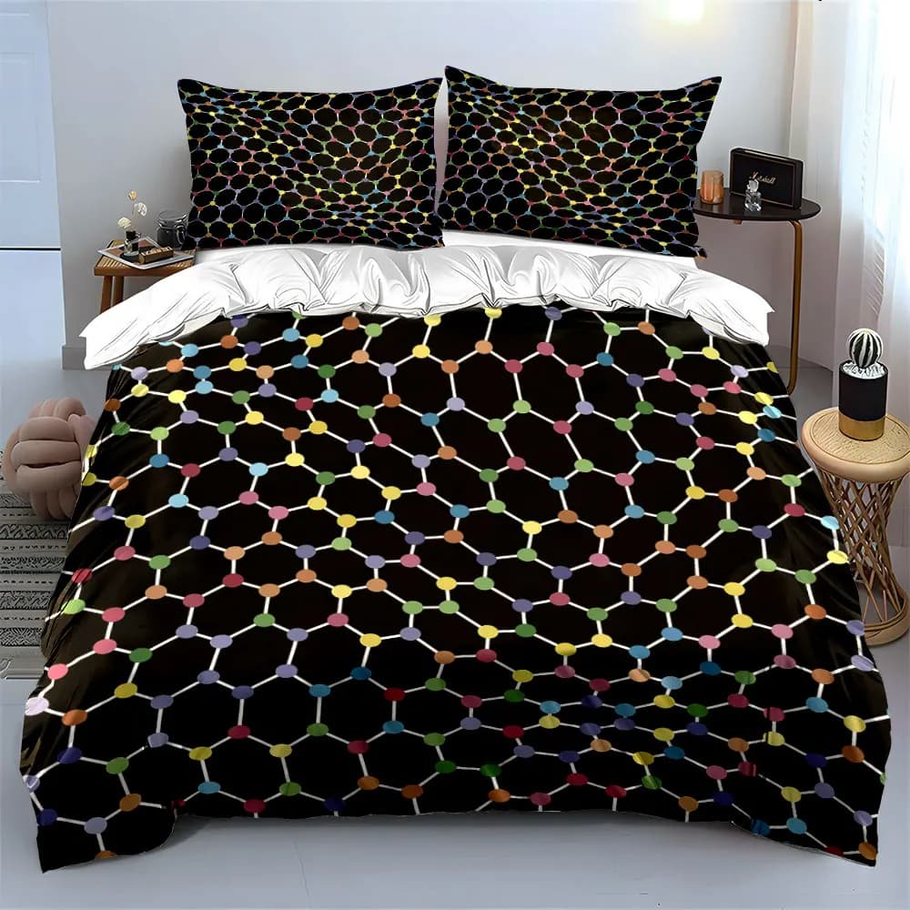 Set di biancheria da letto con decorazioni geometriche colorate, con 1 copripiumino, 2 federe, singolo, matrimoniale, king, queen, regalo
