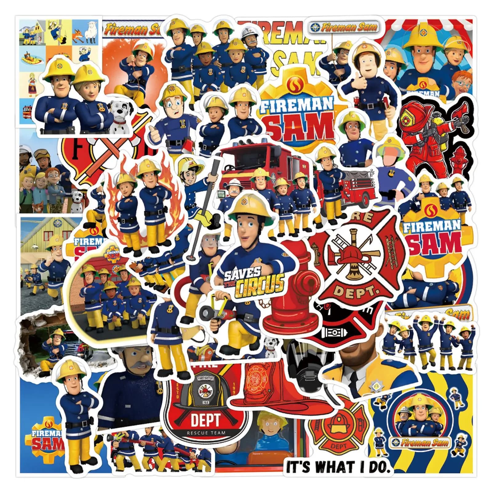 55 Adesivi di Fireman Sam, Educativi, Animati, Graffiti, Creativi per Bicchieri, Scatole di Cancelleria, Cover per Telefoni, Laptop