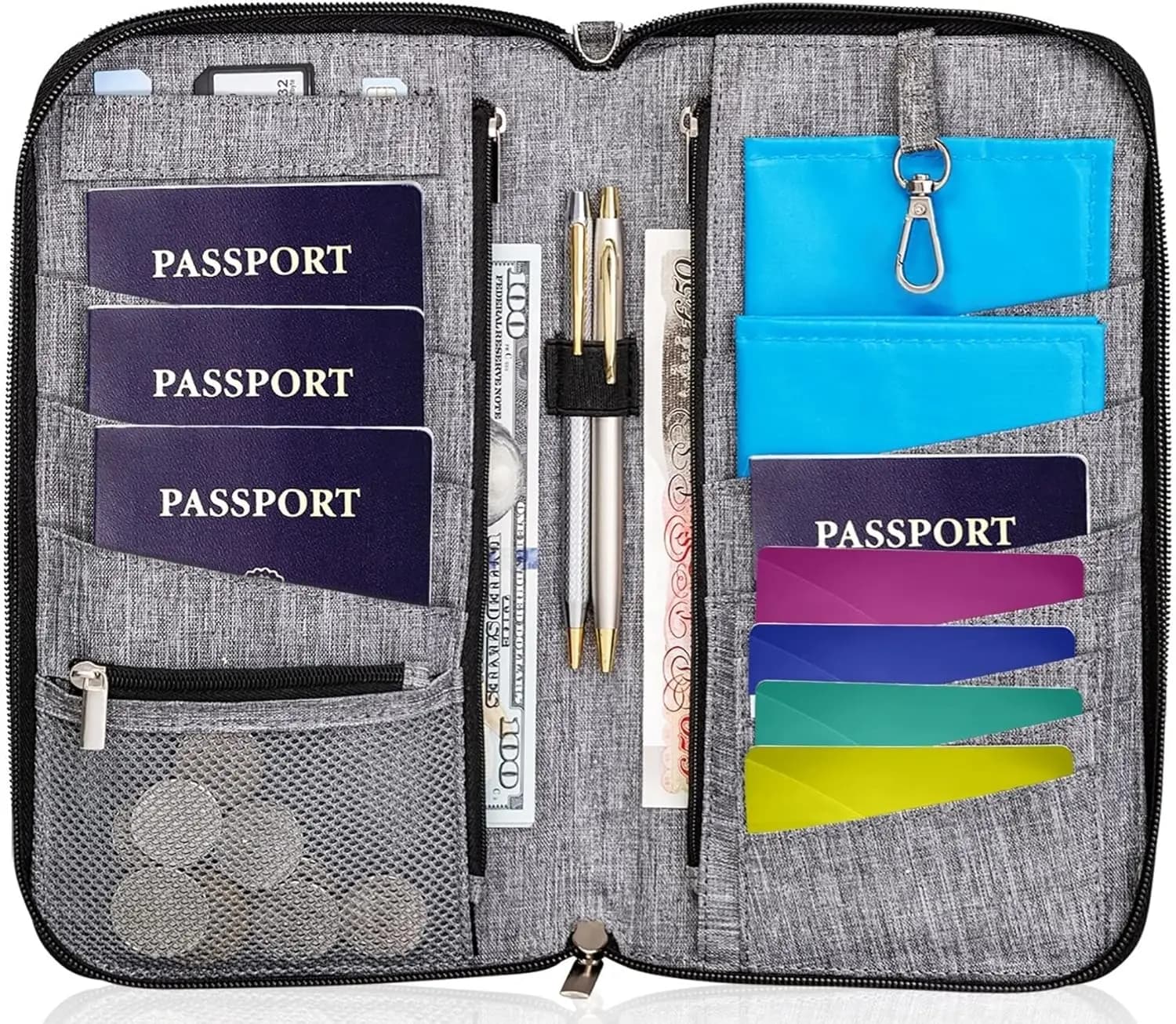 Organizzatore di Documenti da Viaggio Premium per Famiglie con Protezione RFID, Porta Passaporti Grande Grigio per Gruppi