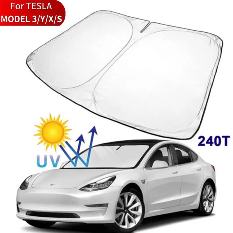 Parasole Migliorato per Parabrezza Tesla Model 3 Y 2017-2025 2026, Tessuto con Protezione UV Avanzata, Accessori Pieghevoli a Grandezza Naturale