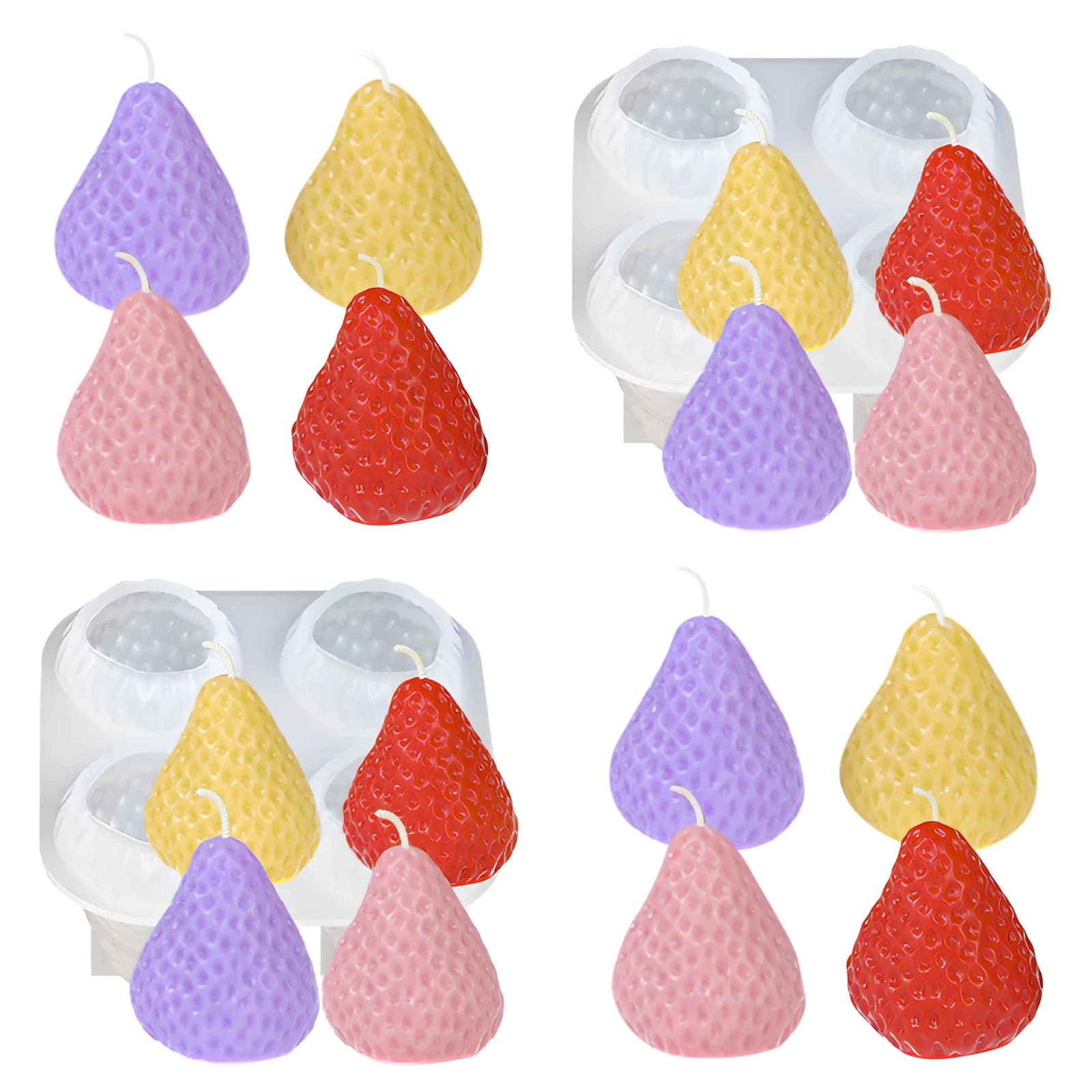 Stampo in Silicone per Candele a Forma di Fragola 3D, Realistico e Carino, per Candele Profumate, Resina e Gesso, per Decorazioni Domestiche e Artigianato Fatto a Mano