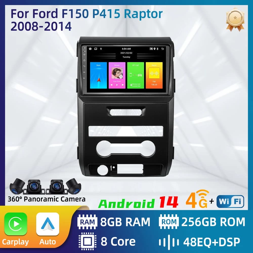 Autoradio multimediale per Ford F150 P415 Raptor 2008-2014, sistema Android con Carplay, navigatore GPS, stereo 2 DIN.