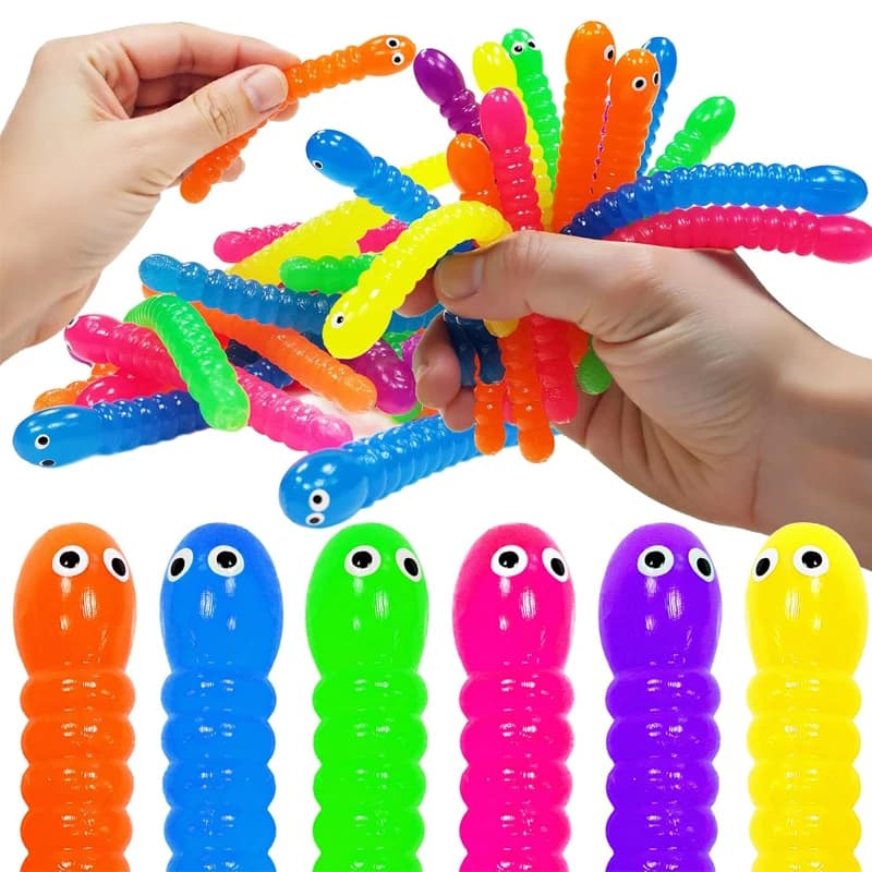 Giocattoli Sensoriali a Forma di Verme Colorati ed Elastici, Regali per Feste di Compleanno, Premi per Bambini e Bambine in Classe