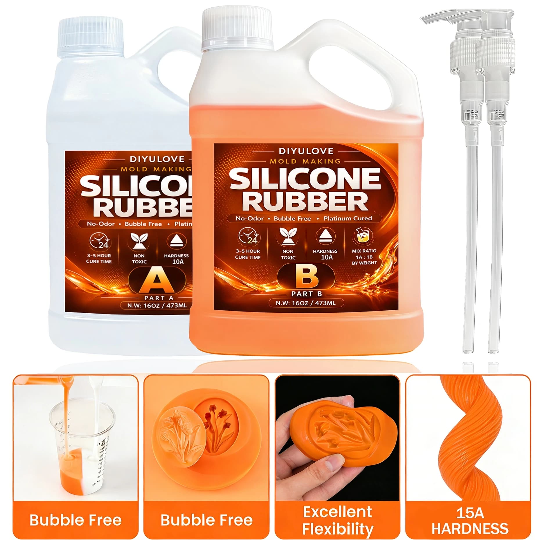 Kit di Gomma Siliconica Liquida, ad Alte Prestazioni, a Rapida Asciugatura, Non Tossica, Resistente al Calore, per Resina, Sapone, Cera, Creazione di Stampi Fai-da-Te