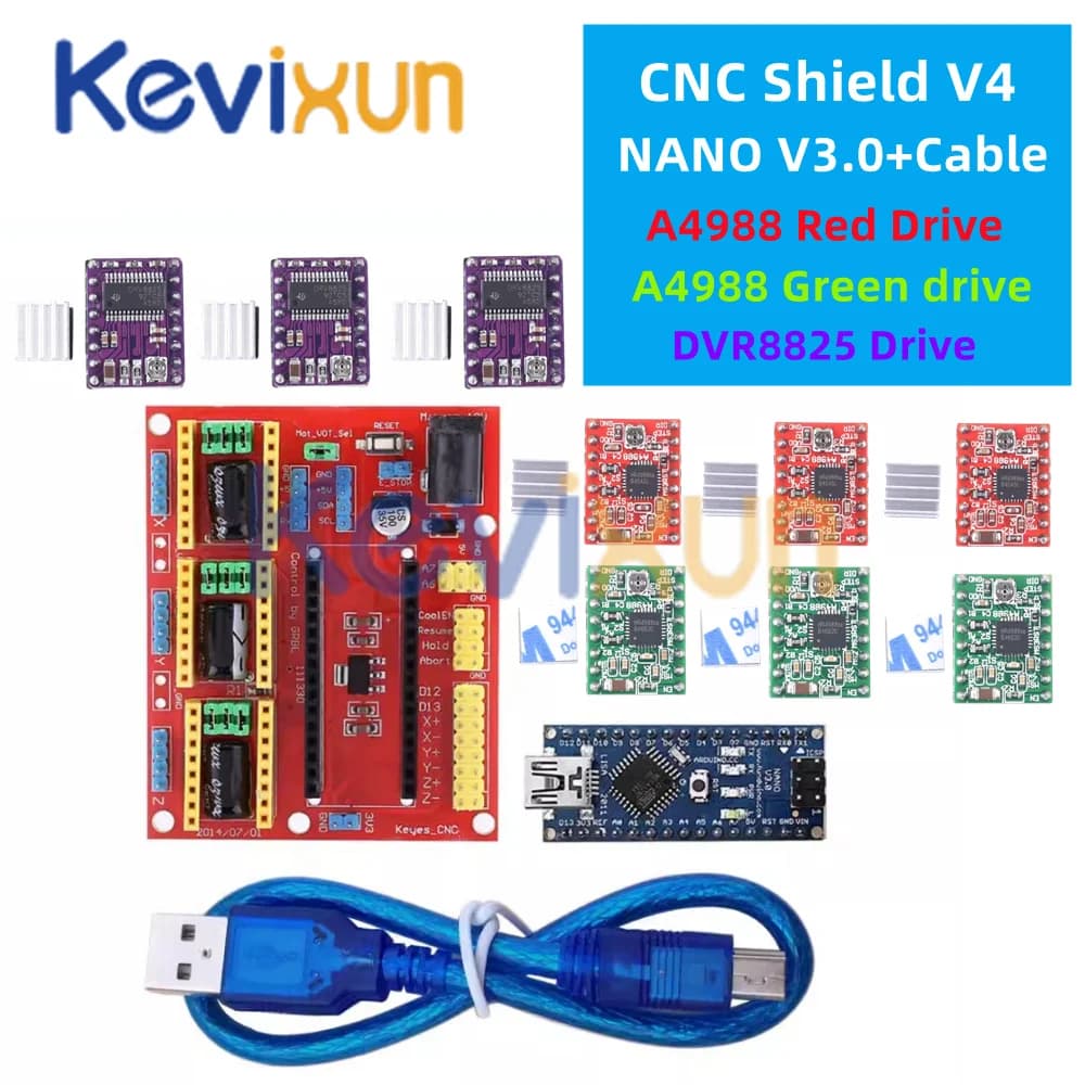 1SET 3DV4 CNC Shield V4 + Nano 3.0 + 3 pezzi DRV8825 o A4988 Set driver passo-passo Reprap per Arduino
