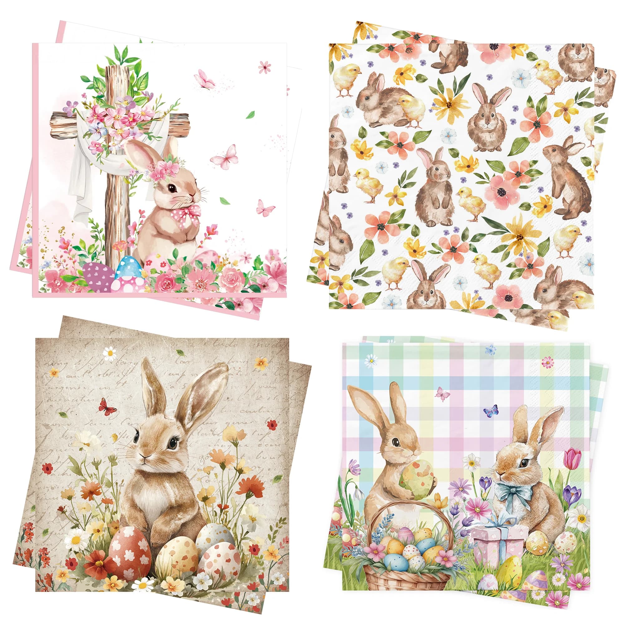 Tovaglioli di buona Pasqua Tovaglioli floreali primaverili Tovaglioli di carta velina per la festa del tè pomeridiano coniglietto pasquale Decorazione della tavola