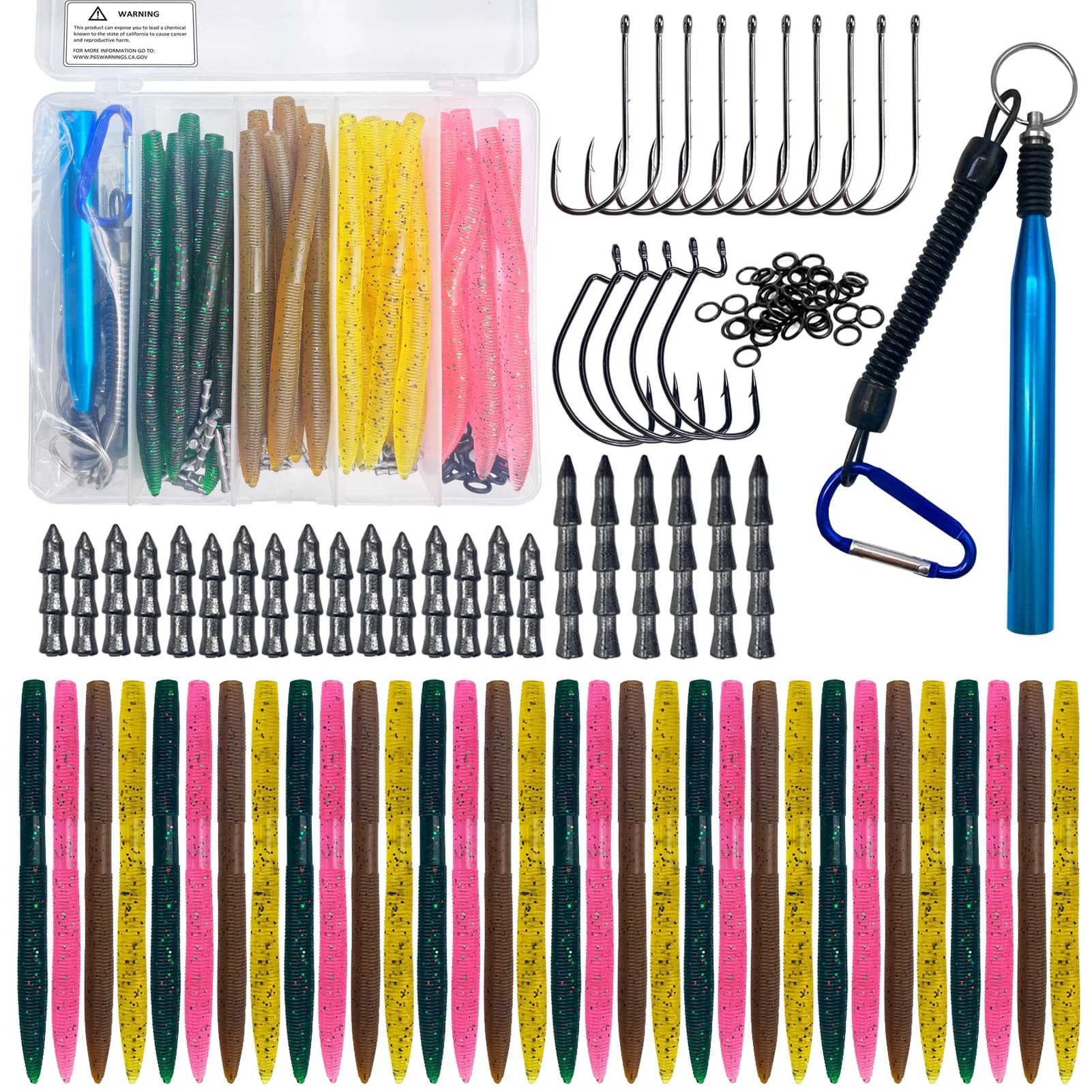 Set GRATUITO FISHER 133 pz/Scatola di Esche Morbide, Ami per Verme, Pesi da Pesca, Esche con Strumenti per la Montatura, Stickworm, Swimbaits, Scatola Attrezzatura da Pesca
