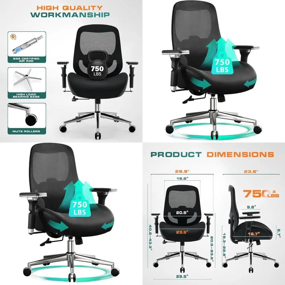 Sedia da Ufficio Ergonomica in Rete per Persone Robuste: Cuscino Ampio, Braccioli 4D, Supporto Lombare Regolabile per 8 Ore di Comfort