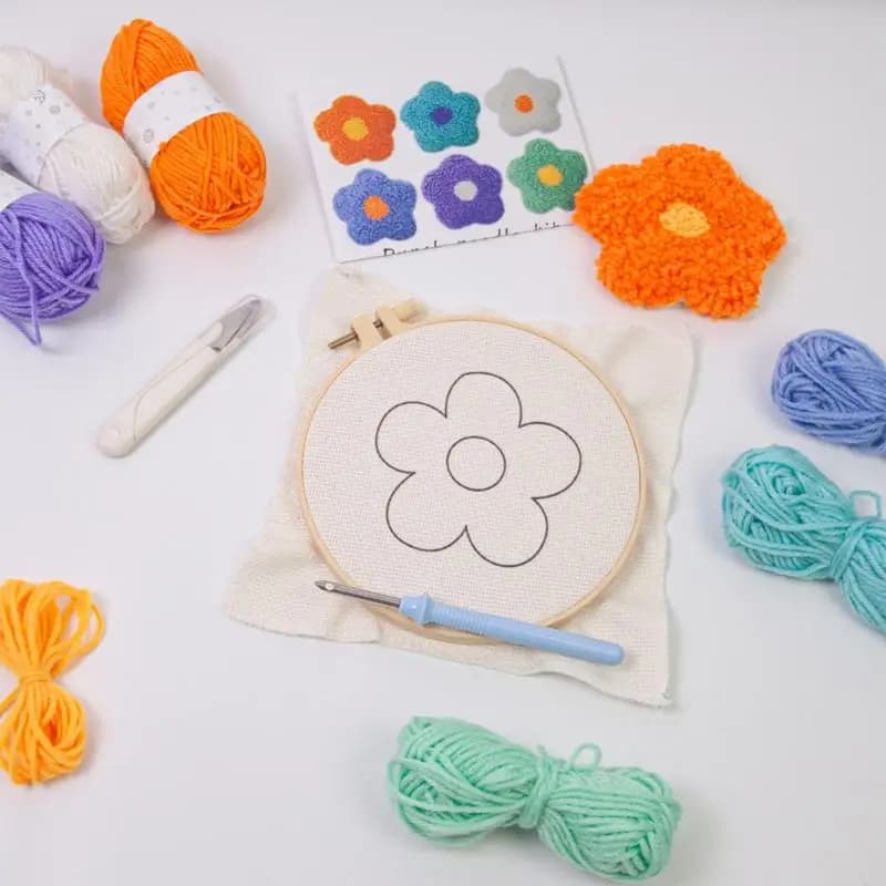 Embroidery Punch Needle Set DIY Tufted Coaster Tufting flower Coaster Rug Hooking Kit With Yarn Beginner Craft Needlework