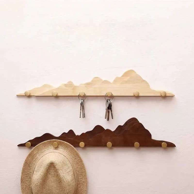 Wall Mounted Solid Wood Clothes Hook No Punching Mountain Shaped Wooden Wall Mounted Clothes Rack Mounted Bag Hat Key Hook ZJ190